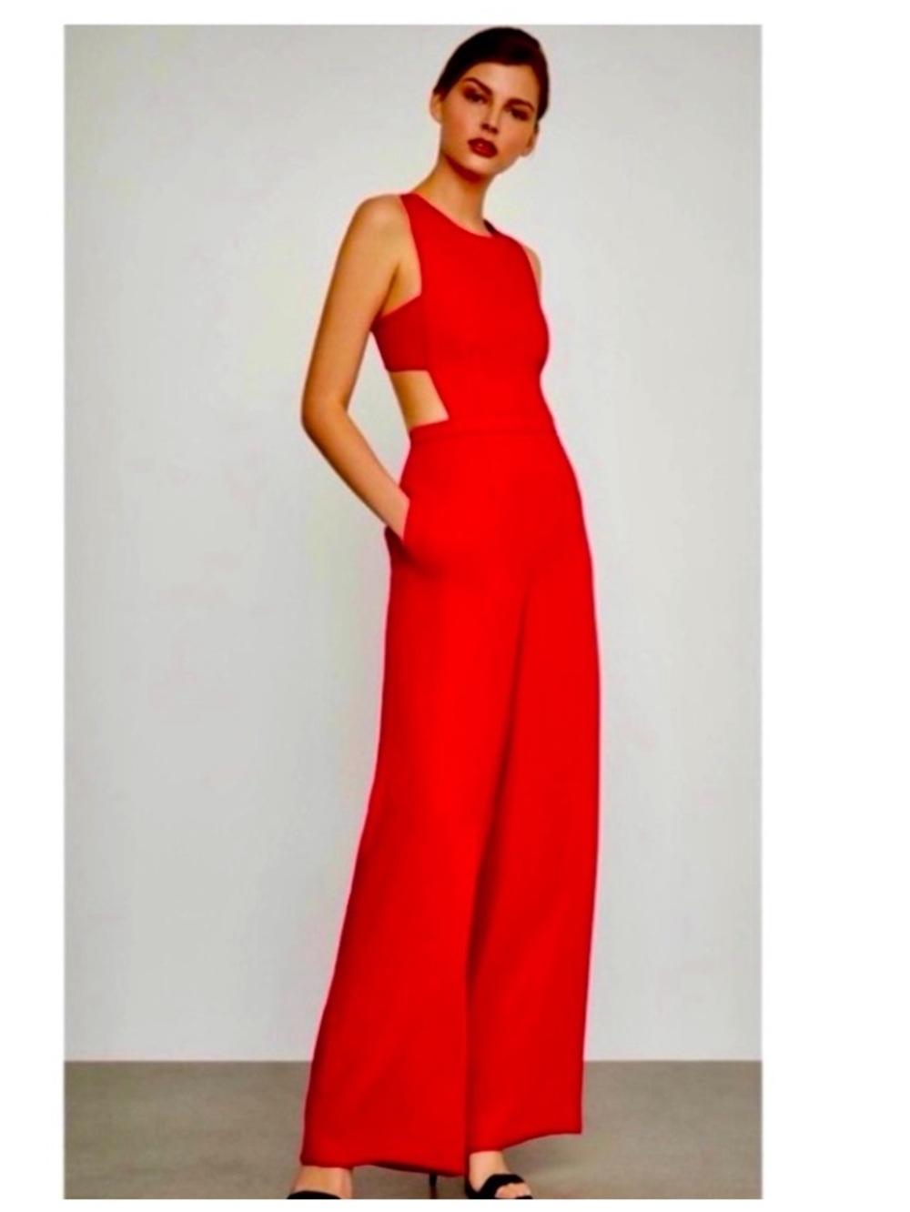BCBGMaxAzria Bold Red Cutout Wide-Leg Jumpsuit